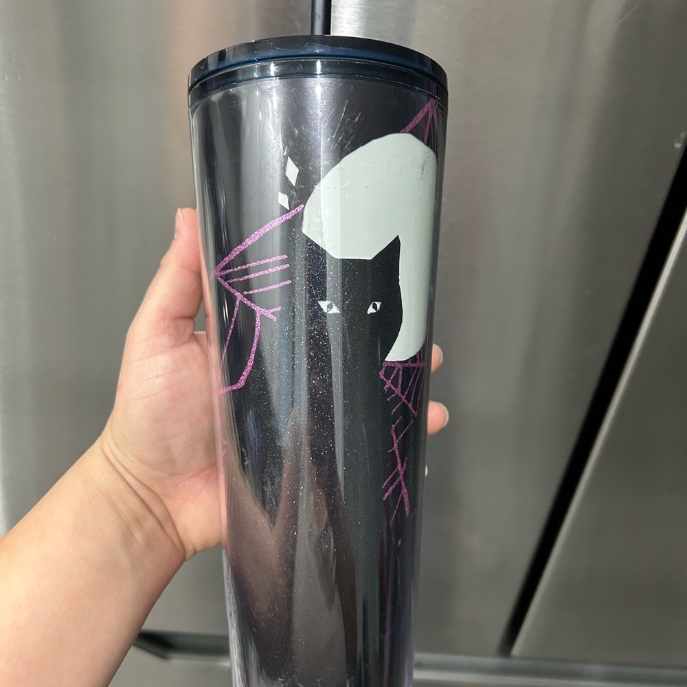 Black Cat Tumbler with Straw Starbucks Halloween